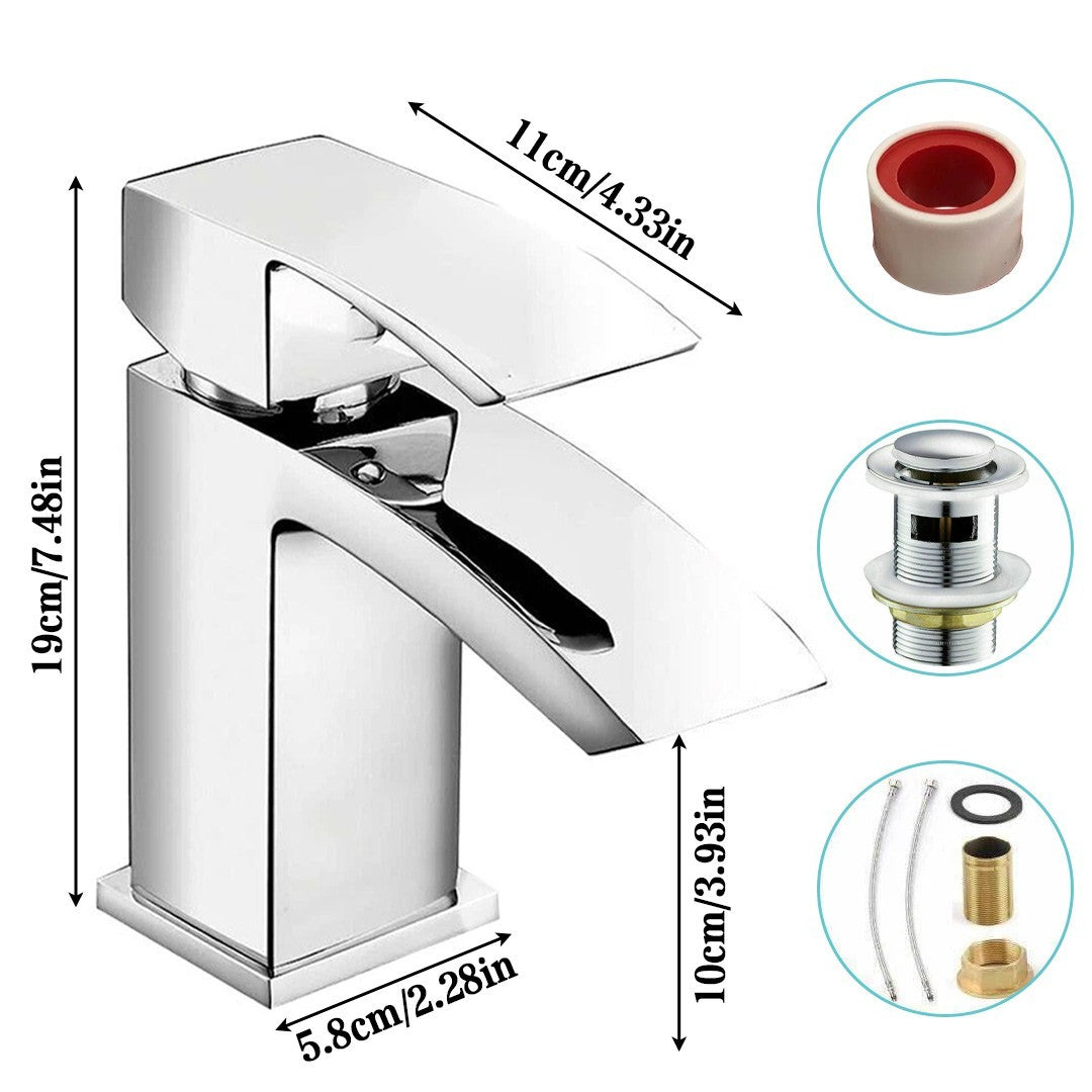 Waterfall Bathroom Sink Tap Cloakroom Basin Mixer Chrome Mono Faucet + Waste Set