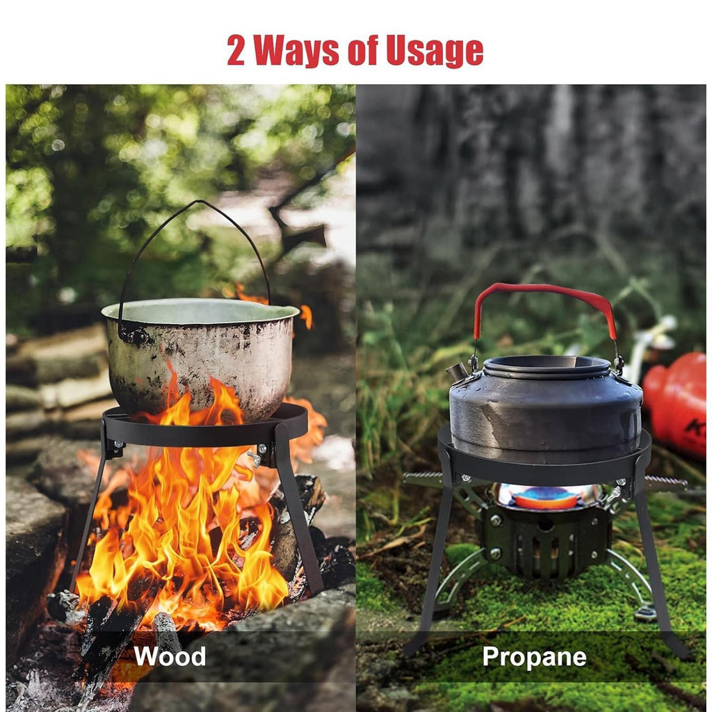 Cooking Campfire Tripod Sturdy Heavy Duty Foldable Open Fire Cooking Stand Iron