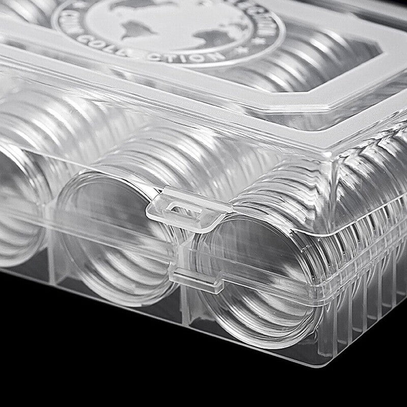 60Pcs 40mm Clear Storage Box Coin Capsules Holder Case Container Kits