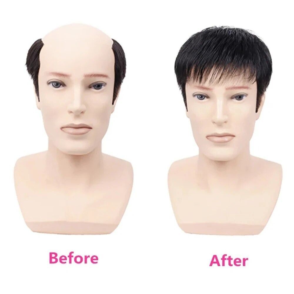Breathable Thick Human Hair Toupee with Around Hair Men Wig Piecees