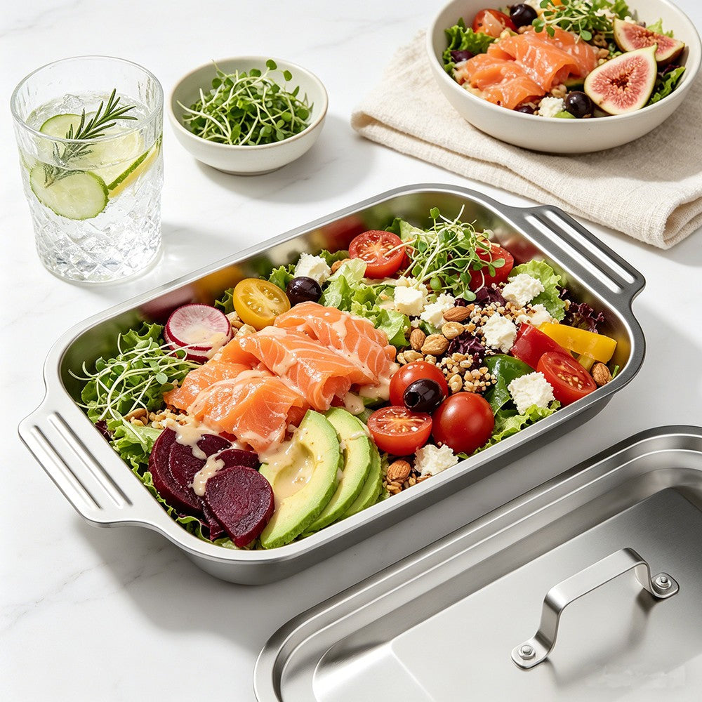 Stainless Steel Baking Tray With Lid Food Storage Pan Dish Oven Tray Container