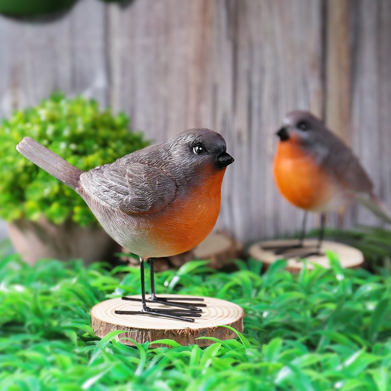 Set of 2 Robins Garden Outdoor Ornaments Decor Statue Resin Gifts