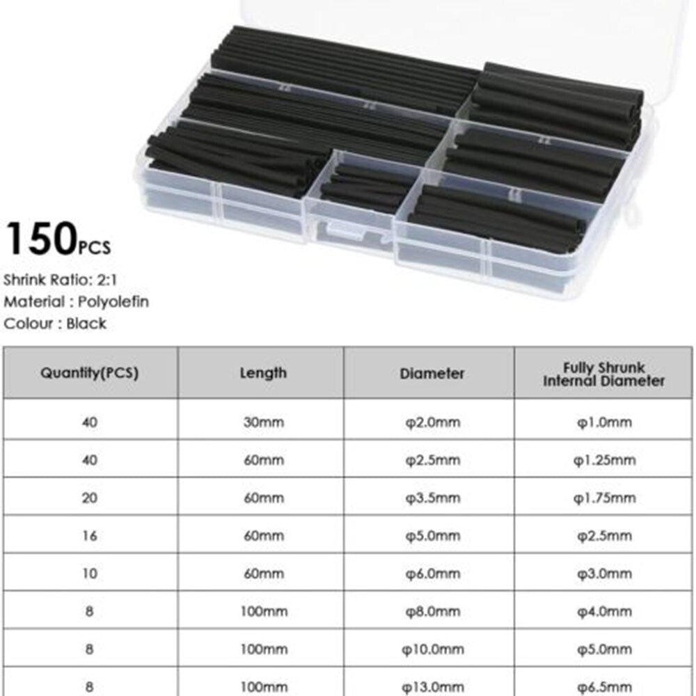 150Pc Heat Shrink Tubing Tube Sleeve Kit Car Electrical Assorted Cable Wire Wrap