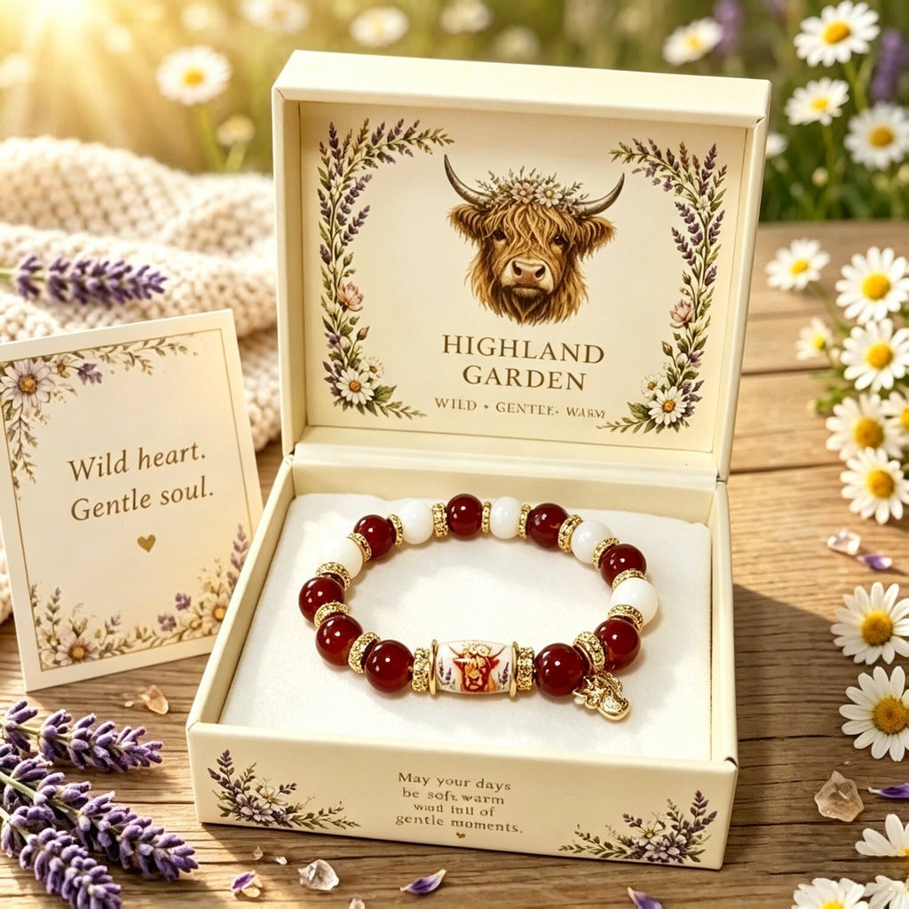 1pc Scottish Scotland Highland Cow Bracelet Beaded Multicoloured with Box