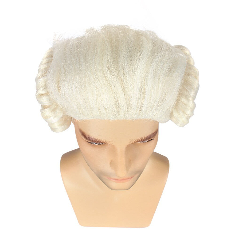 Lawyer Judge Baroque Cosplay Curly Wig Grey White Black Men Synthetic Wigs
