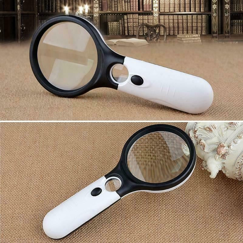 Handheld 45X Magnifier Reading Magnifying Glass Jewelry Loupe With 3 LED Light