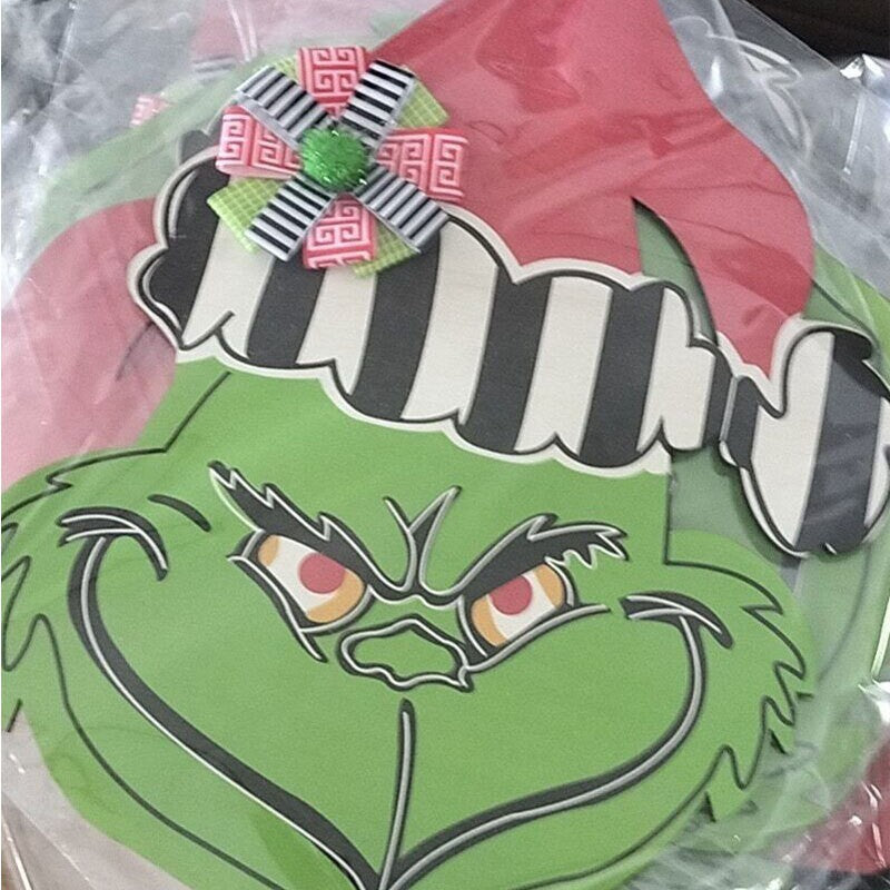 Grinch Christmas Wooden Wreath Front Door Welcome Sign Home Decorations