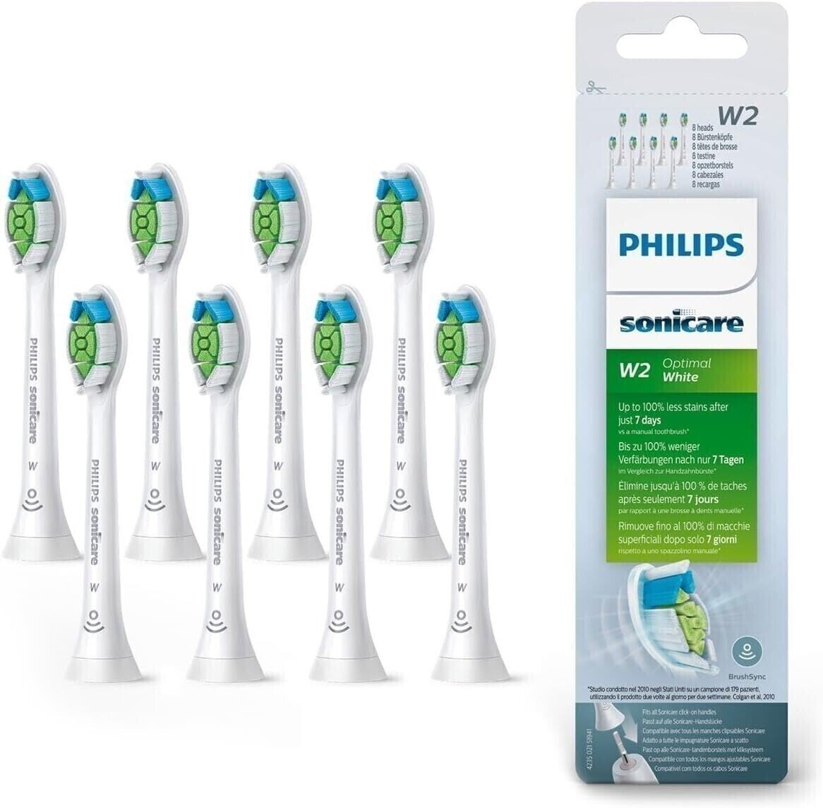 8 x Philips Sonicare Original W2 Optimal Toothbrush Heads White UK