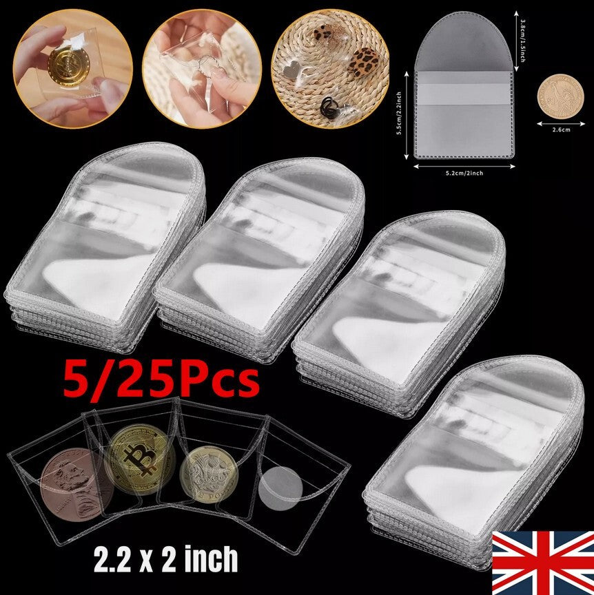 25x Single Pocket Coin Sleeves Holders 2inch Coin Flips Plastic Coin Protector