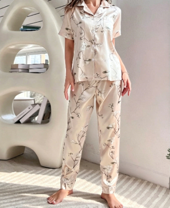 Womens Ladies Satin Nightwear Pyjamas 2Pcs Set Silk PJS Short Sleeve Sleepwear