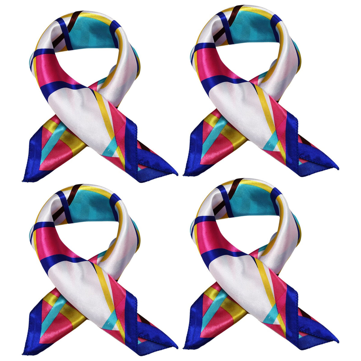 Women Square Neck Professional Handkerchief Sailor Scarf 4Pcs Silk Breathable