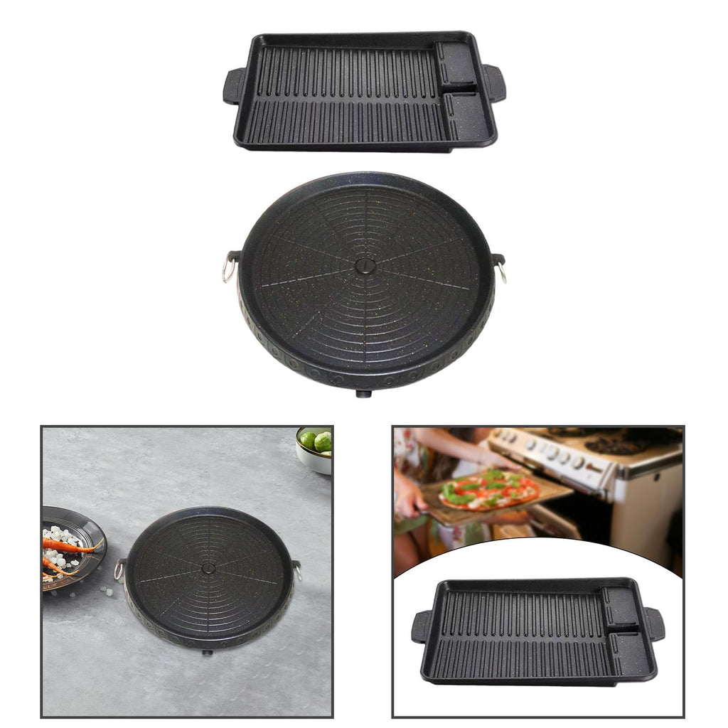 Korean BBQ Grill Pan with Handles Barbecue Plate for Baking Kitchen Travel