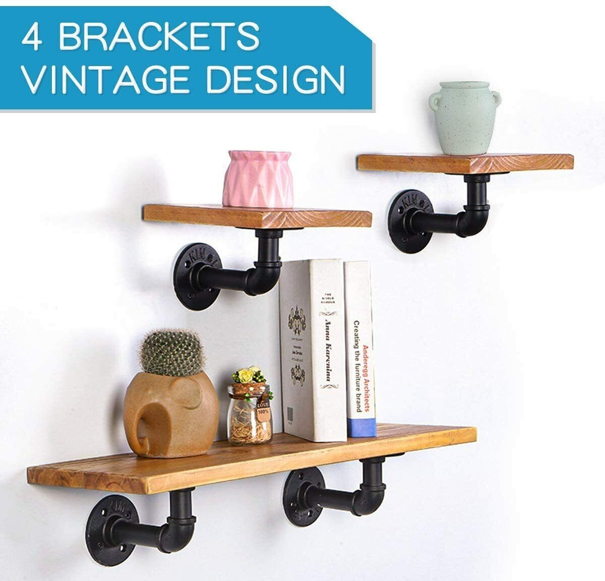 4-8X Pipe Shelf Brackets Industrial Iron Rustic Floating Shelves Storage Unit UK