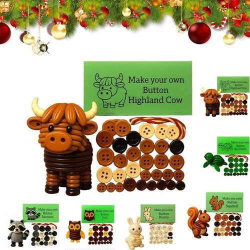 DIY Button Highland Cow Craft Kit, Fun Christmas Button Ornament Making Set Gift