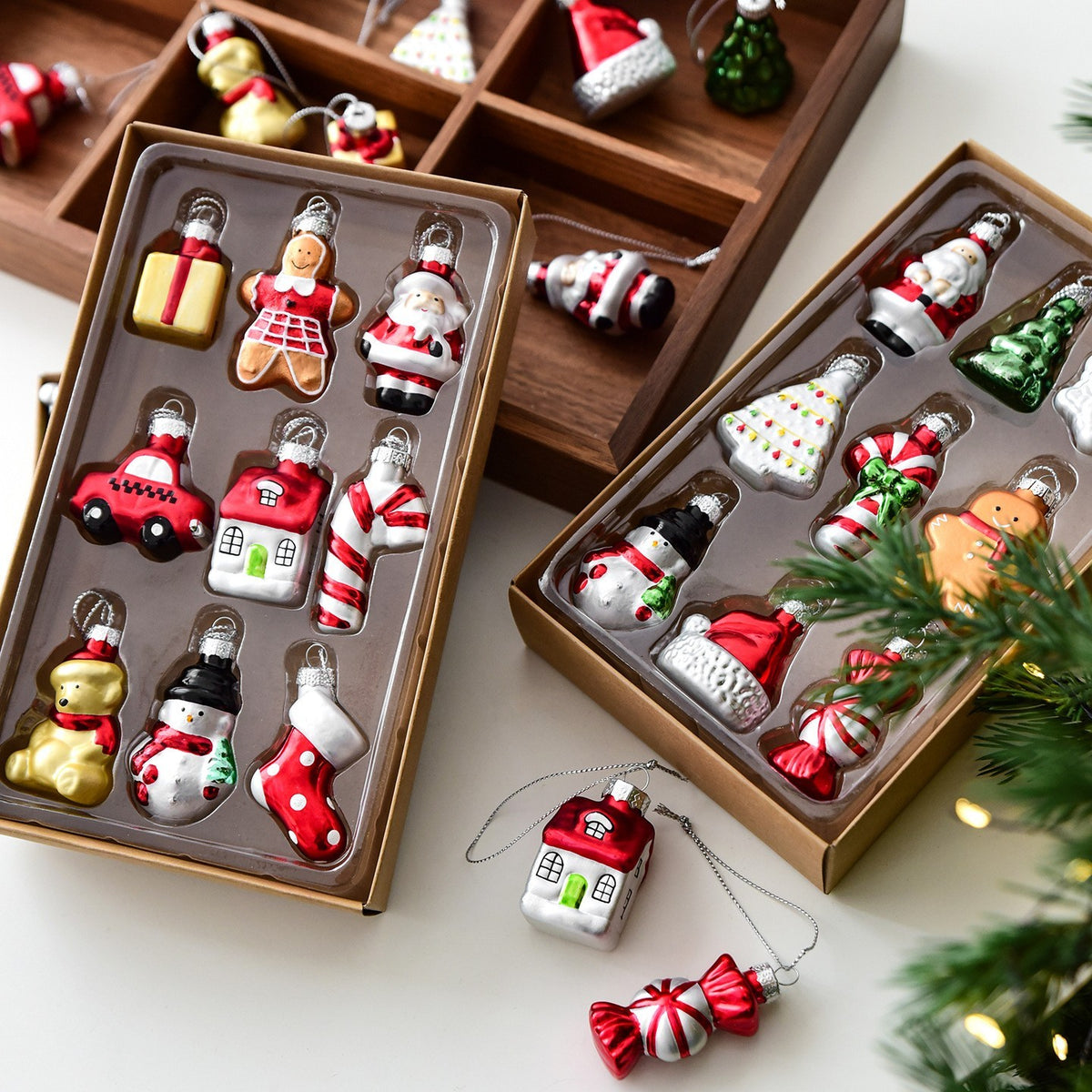 Christmas Tree Ornaments Set 9PCS Hanging Mini Glass Christmas Tree Decorations