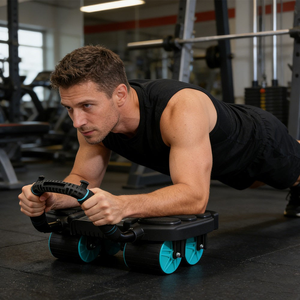 Abdominal Wheel Roller with Elbow Support Automatic Rebound 4 Wheels Workout Gym