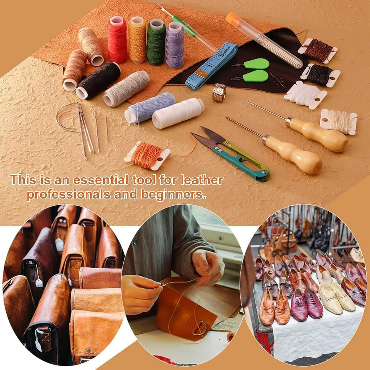 Leather Sewing Kit Hand Stitching Craft Tools Kit Awl Waxed Thread Needles DIY