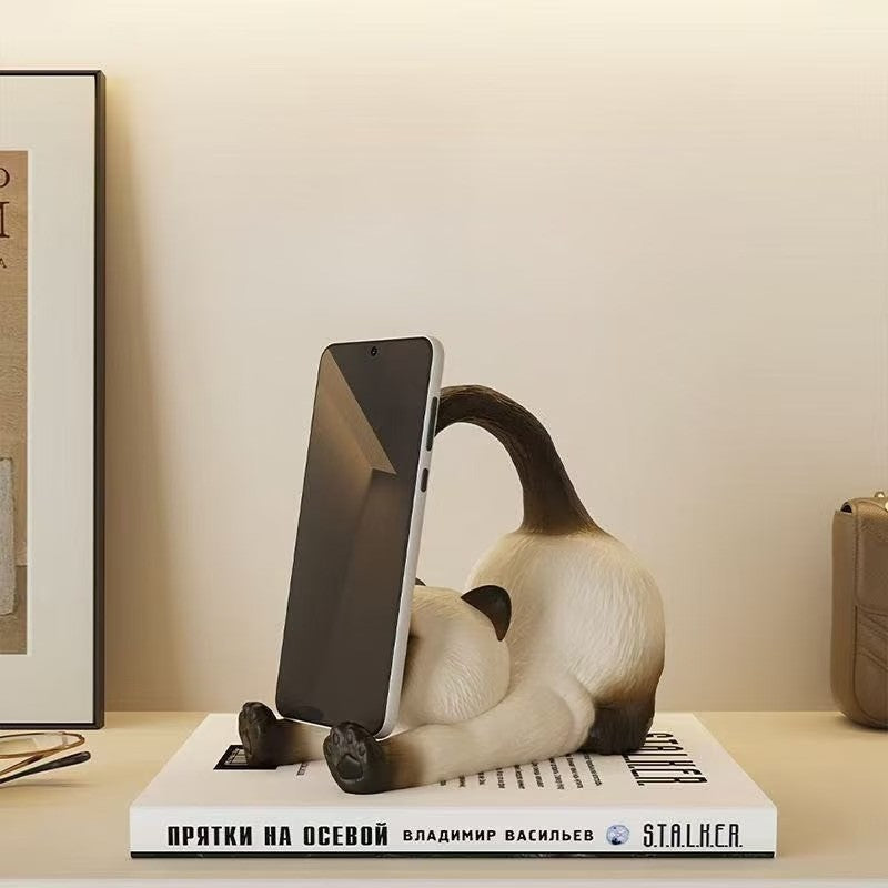 Portable Cute Siamese Cat Phone Tablet Stand with Suction Cup Base Holder