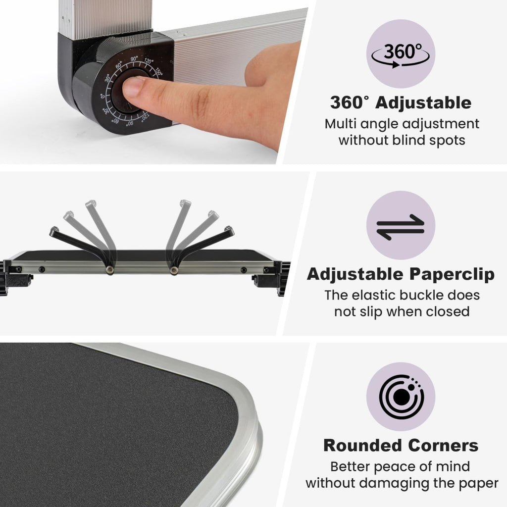 Reading Book Holder Stand, 360° Rotating Base Adjustable & Foldable Design