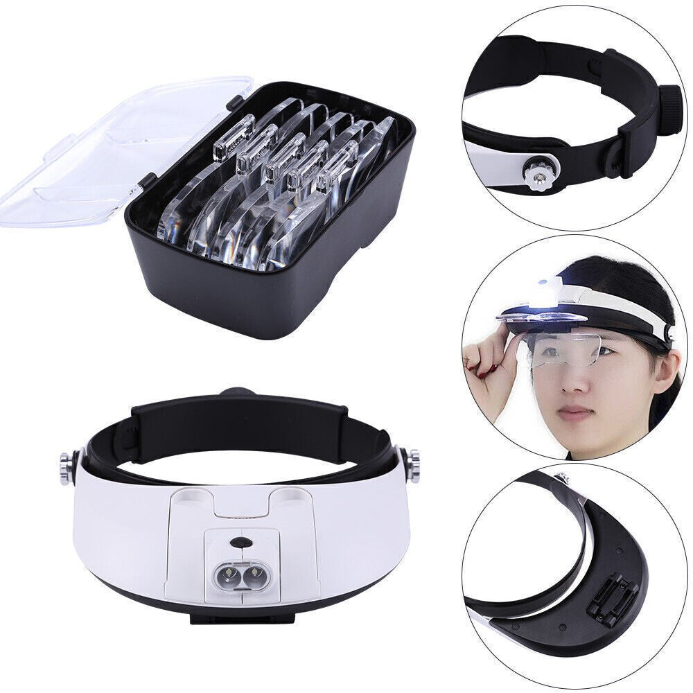 Head Magnifier Adjustable Headband Magnifying Glasses With Light For Craft Work