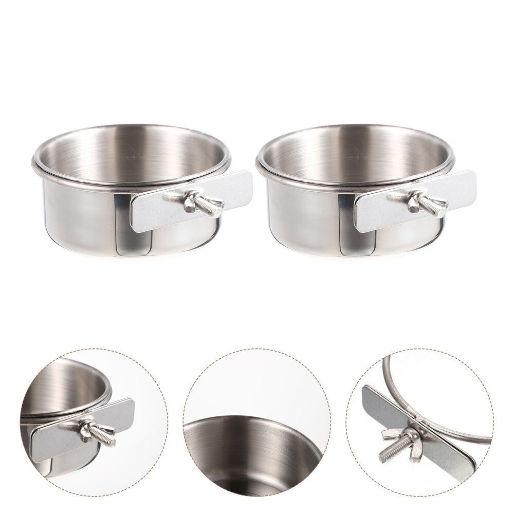 2 Sets Stainless Food Pet Bird Water Feeder Bird Bowl for Feeding Parrots