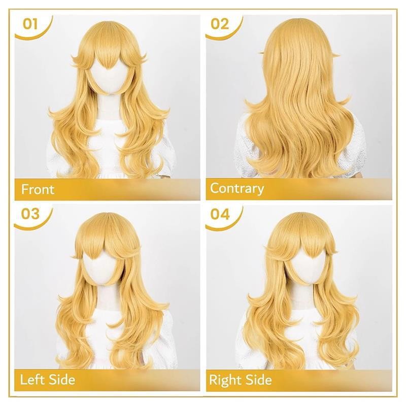 Mario Peach Blossom Princess cosplay wig long hair and crown headpiece