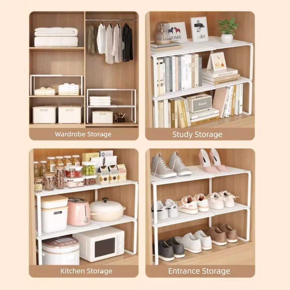 Metal Closet Shelf Adjustable Stackable Shelves DIY Wardrobe Organizer Cabinet