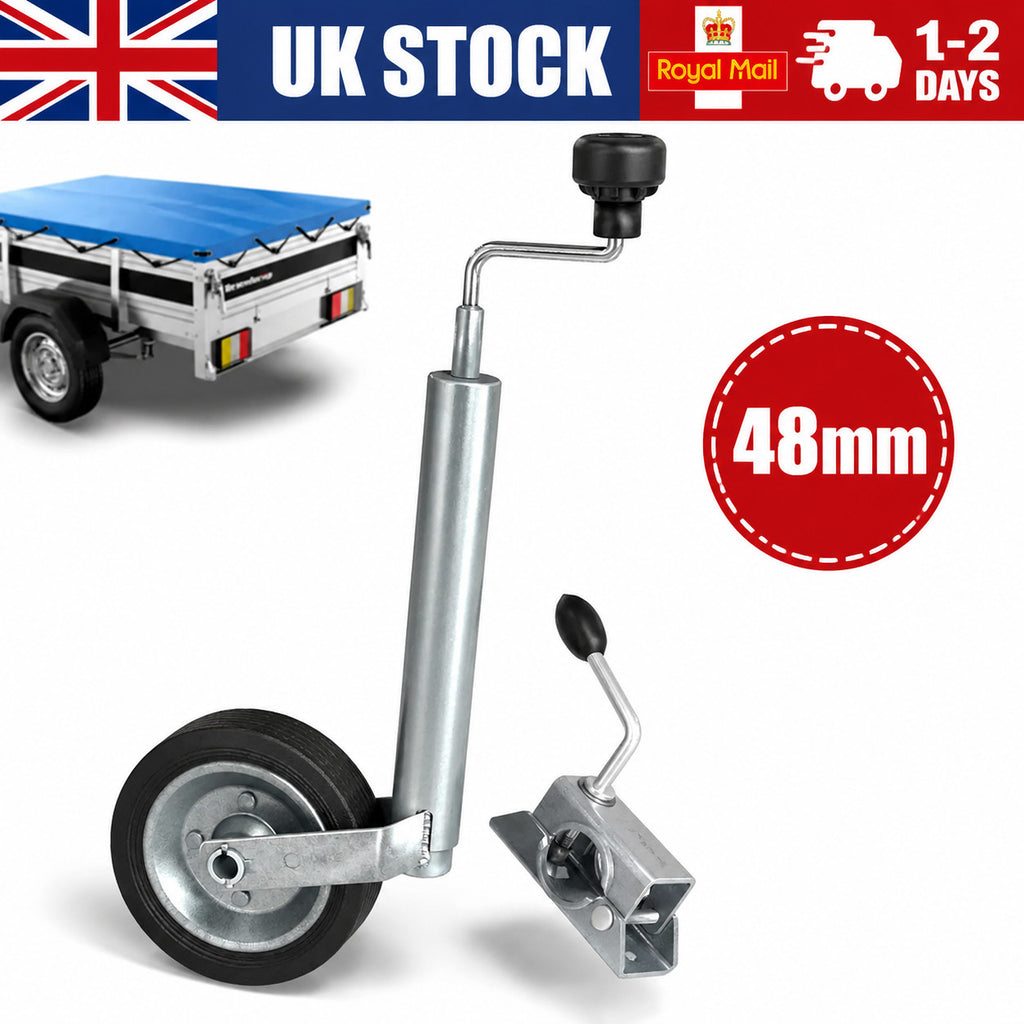 🔥Heavy Duty Caravan Jockey Wheel & Clamp 48MM Trailer Plastic Rim Wind UK