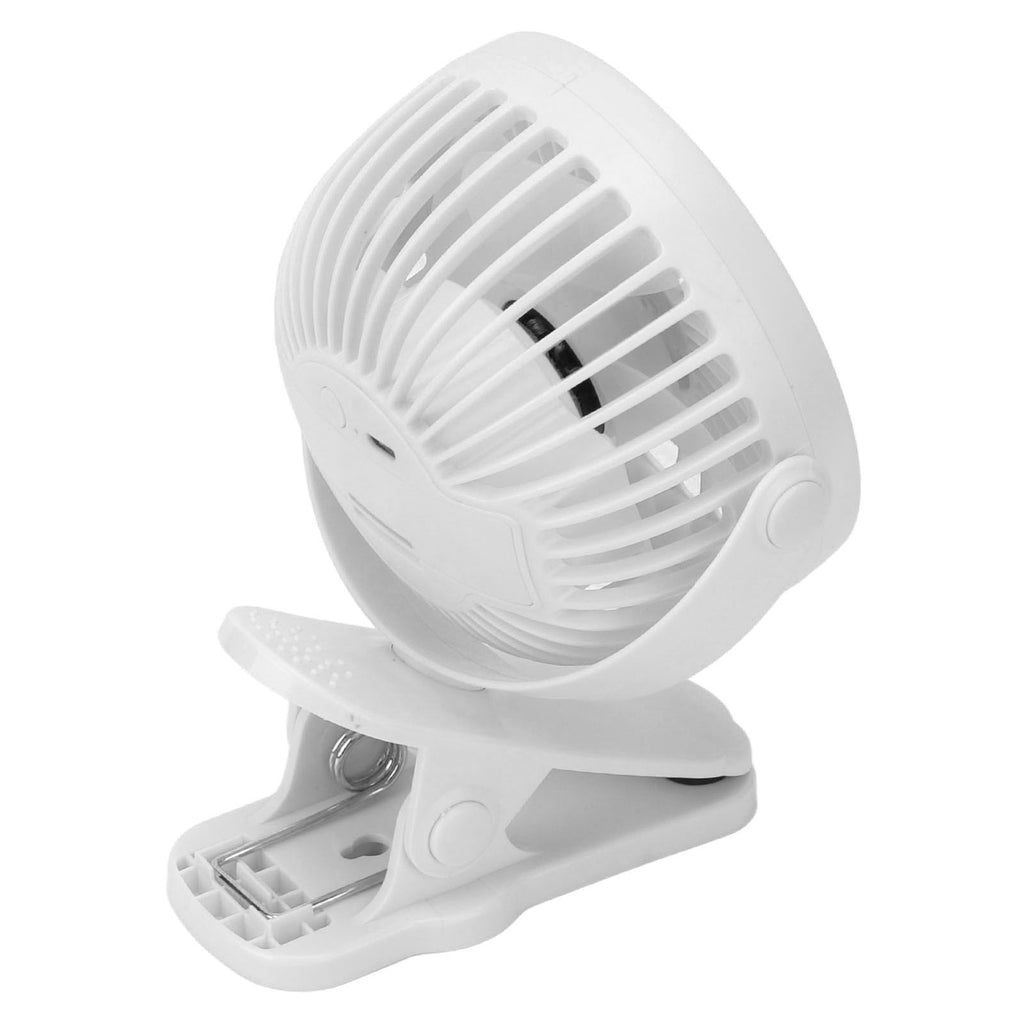 White Clip On Fan ABS 720 Degree 3 Gears Noiseless USB Battery Powered Mini Fan