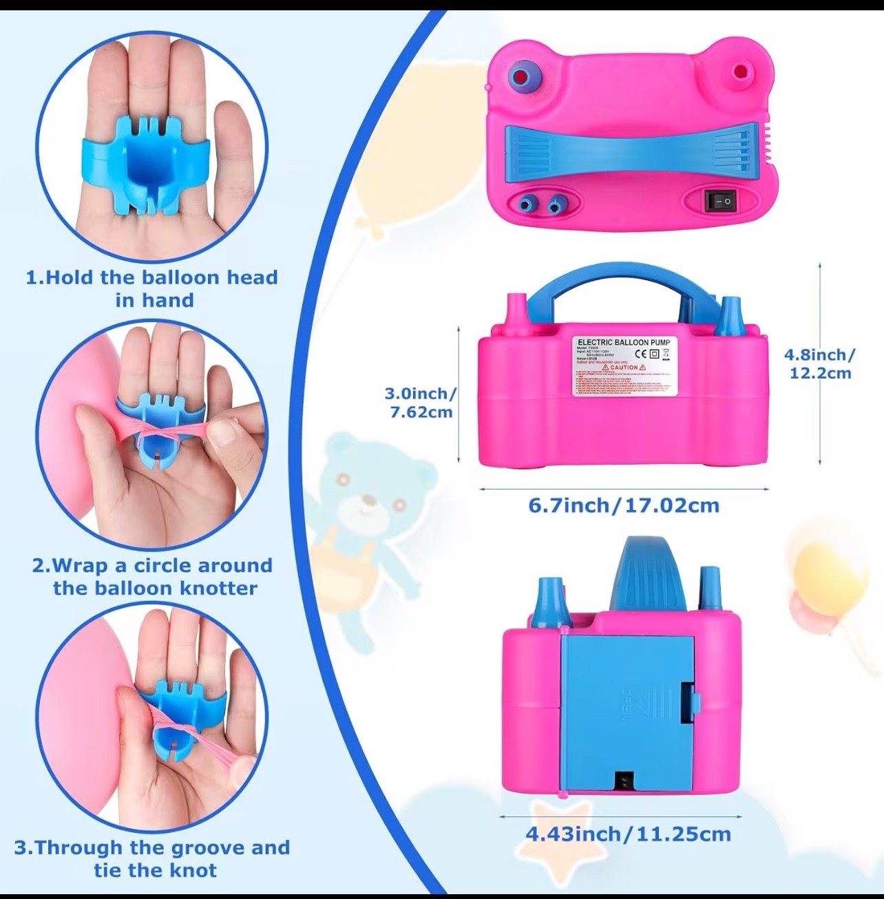 Portable 600W Electric Balloon Pump Inflator Air High Power Blower Party UK Plug