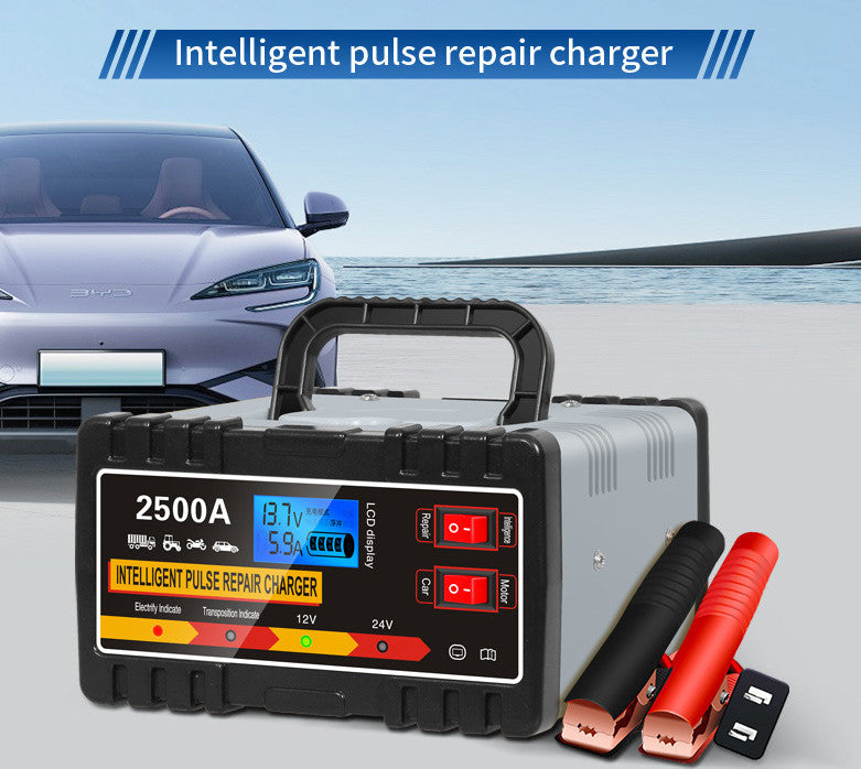 2500A Heavy Duty 12/24V Automatic Car Battery Charger Smart Pulse Repair Trickle