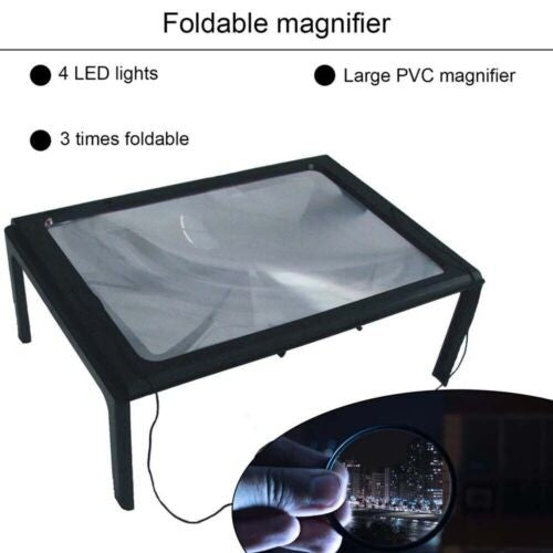 LARGE MAGNIFYING GLASS HANDS FREE WITH LED LIGHT MAGNIFIER GIANT READING SEWING