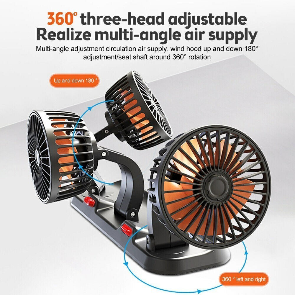 Summer Car Cooler Fan Interior 3-Head - Choose 5V-12V-24V Cigarette Lighter Plug
