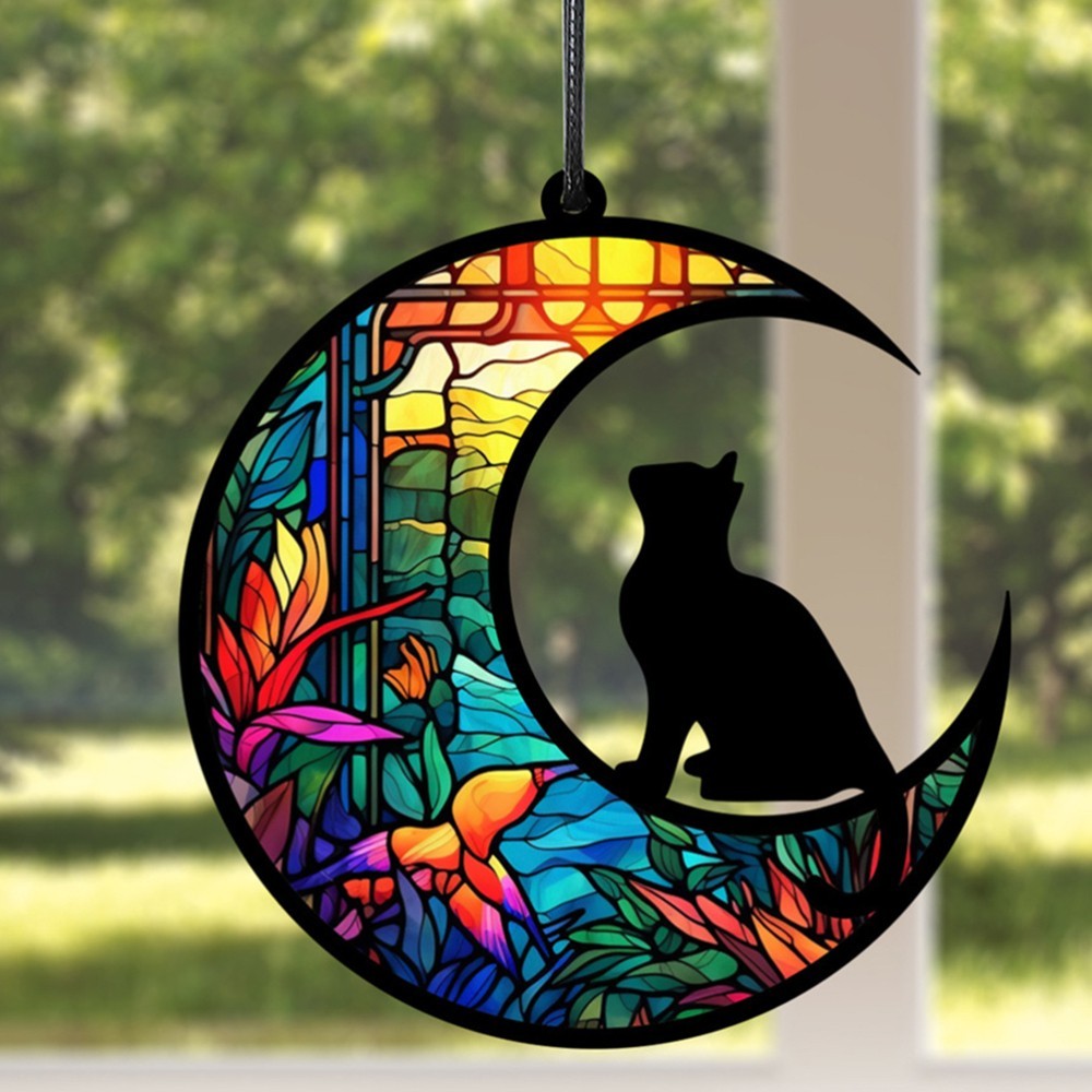 Acrylic Moon Cat Hanging Decoration Garden Window Hanging Ornament Cat Pendant