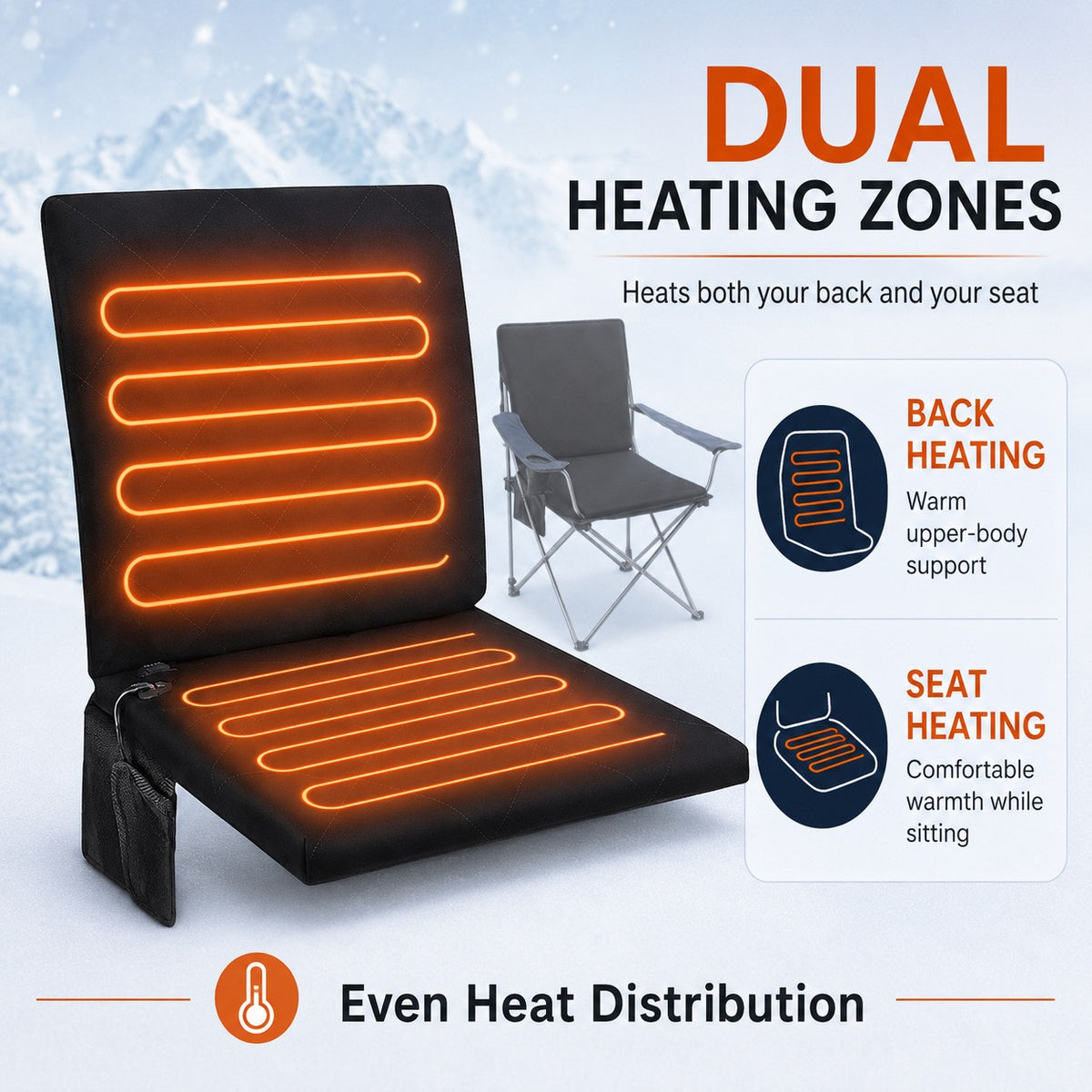 Foldable Electric Heat Pad, Portable Heated Chair Pad, 3 Level Adjustable