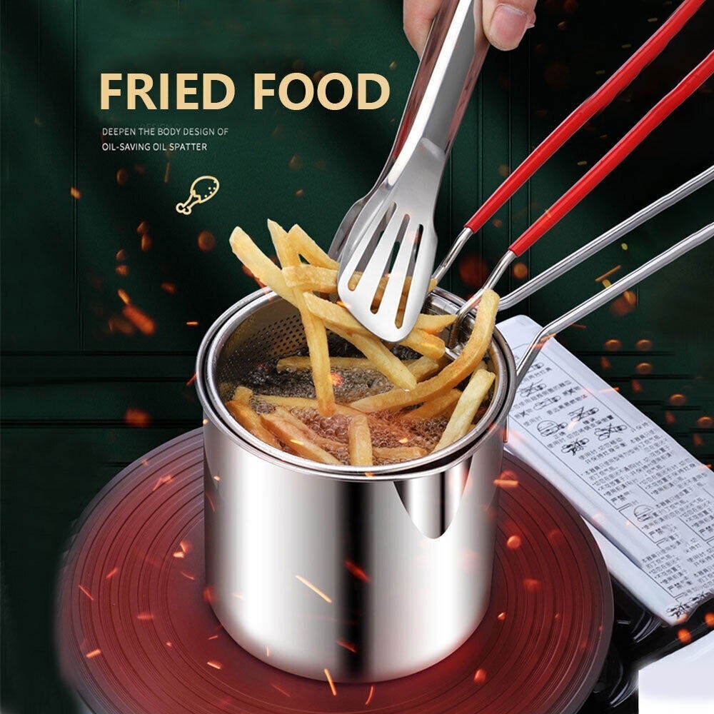 Deep Fryer Set 12cm Stainless Steel Frying Basket Pan Kitchen Tong For Chip