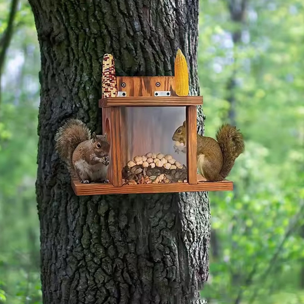 Carbonized Wood Squirrel Feeder Durable Squirrel House Box for Backyard Garden~