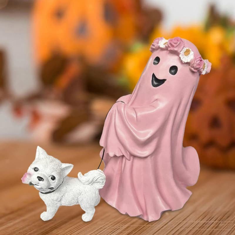 Ghost Walking Dog Statue Ornament Decorative Cute Ghost Figurine Halloween