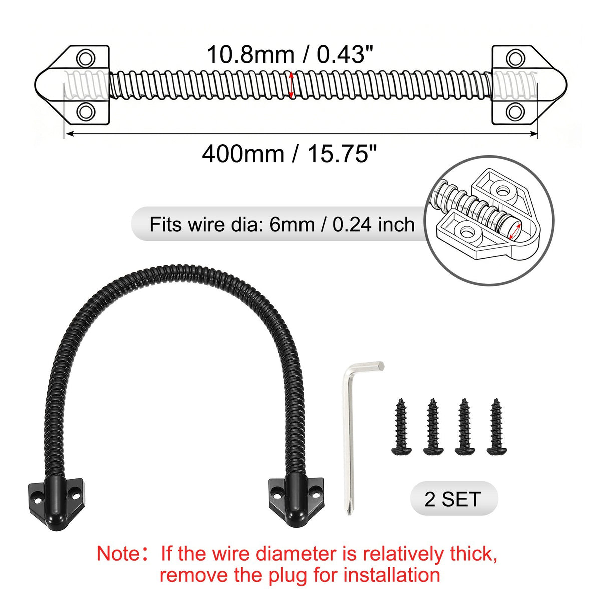 3Pcs Armored Door Loop 16" Fit 6mm Wire Metal Door Power Transfer, Black