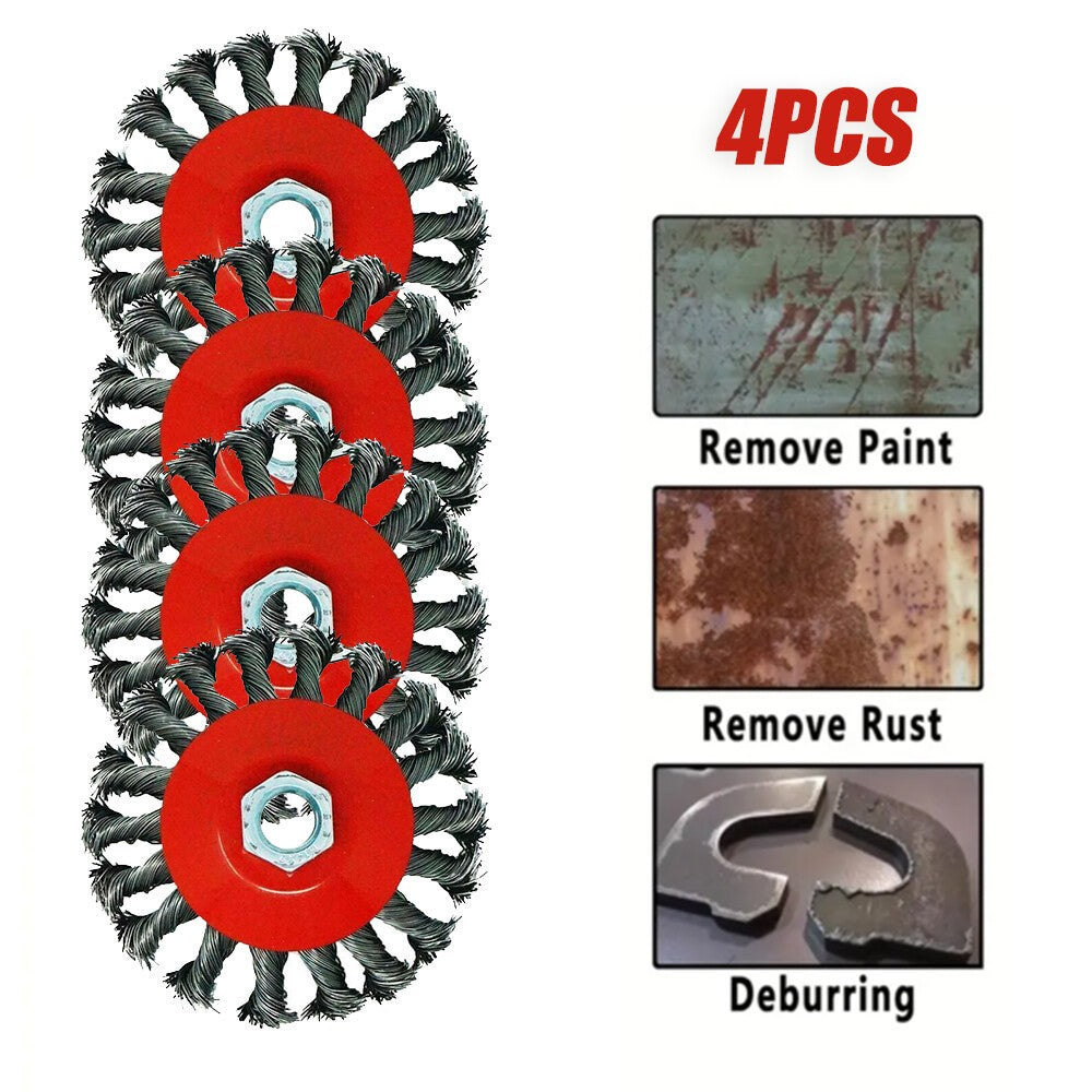 4PCS 4" TWISTED KNOT WIRE WHEELS FLAT BRUSH FOR ANGLE GRINDER REMOVE RUST UK