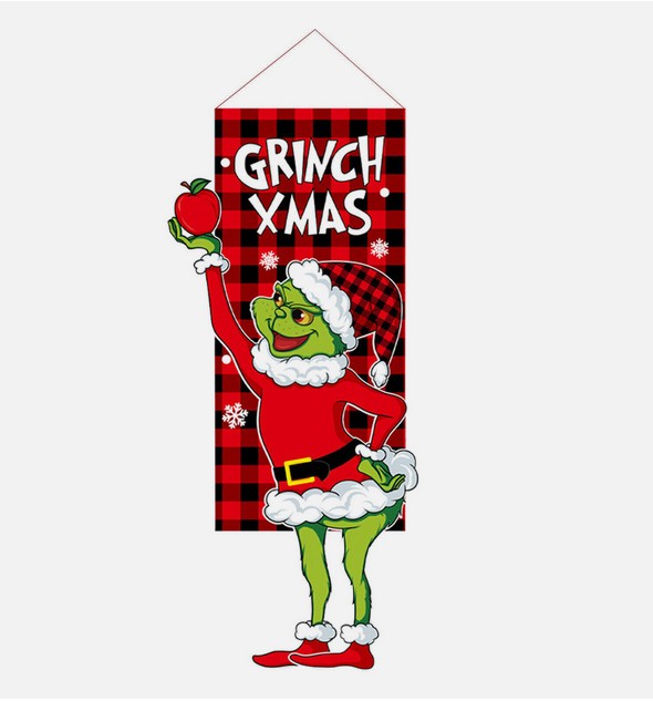 Christmas Decor Grinch Hanging Faceless Doll Door Hanging Flag Garden Flag Gift