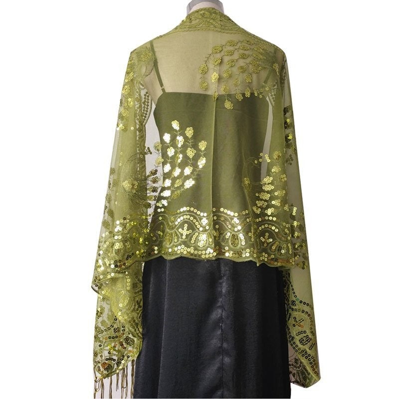 Premium Embroidered Wraps Wedding Shawl Scarf Pashmina Evening Sequin Stole