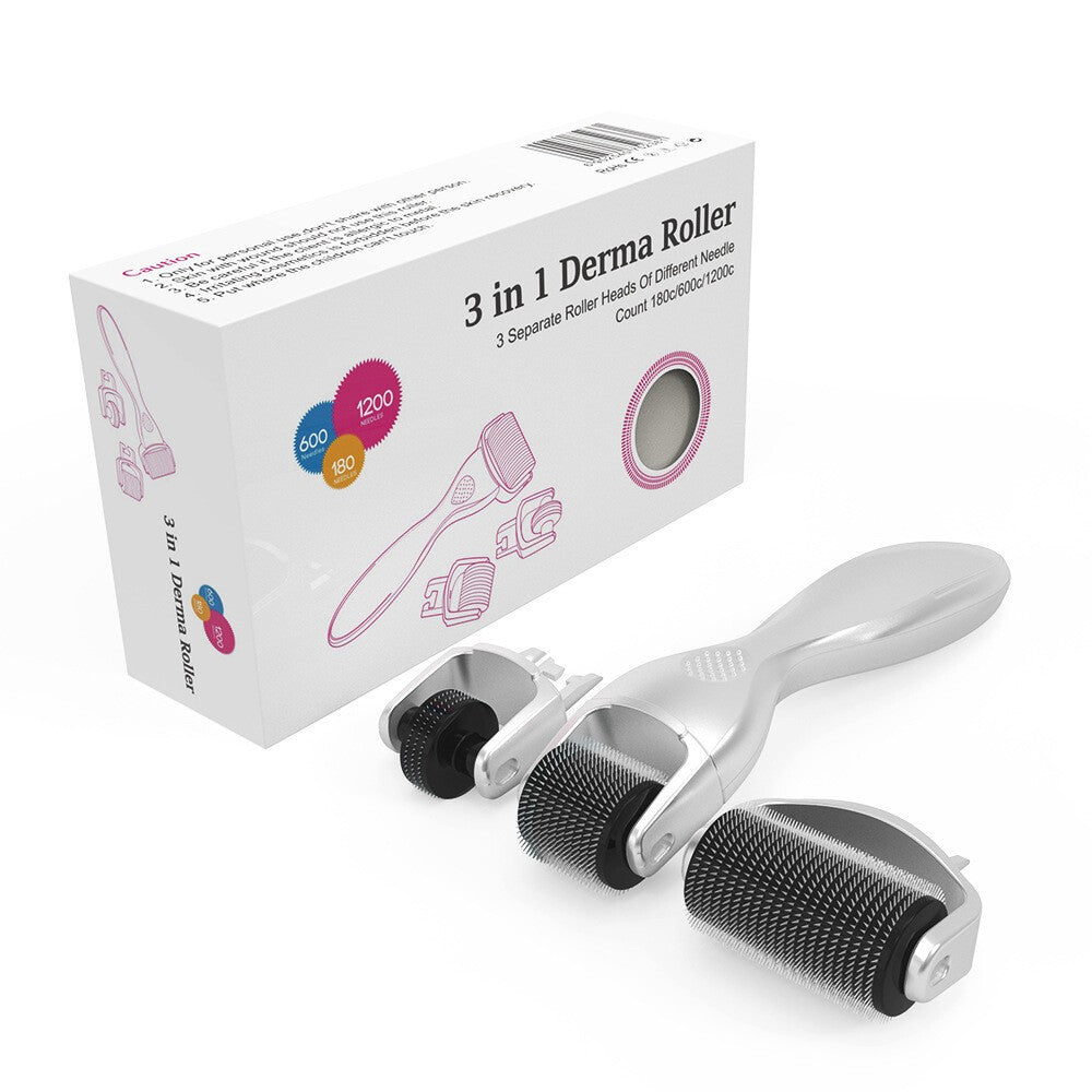 Derma Roller 3 in 1 Titanium Micro Needle Anti Ageing Facial Skin Care Gift Set