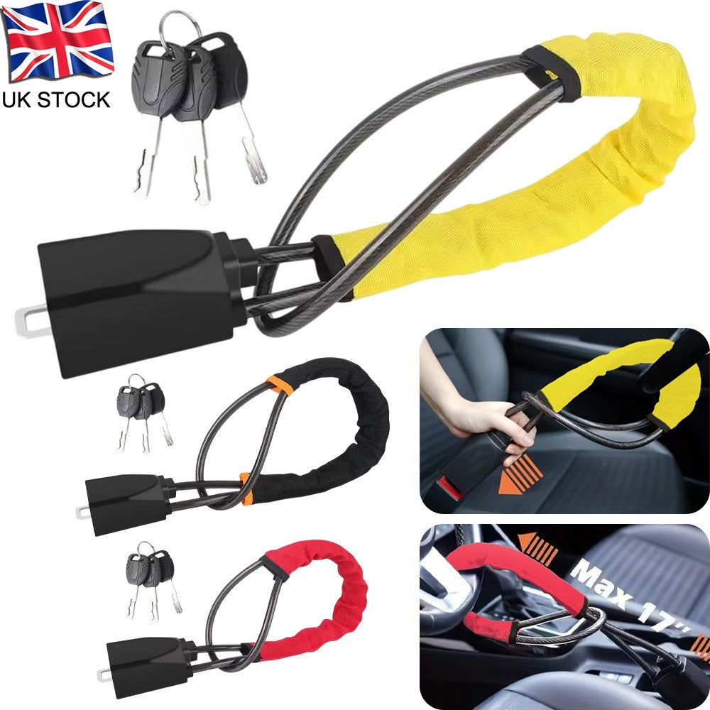 Seat Belt Lock Steering Wheel Lock Car Security Anti Theft Device Steel & 3Keys