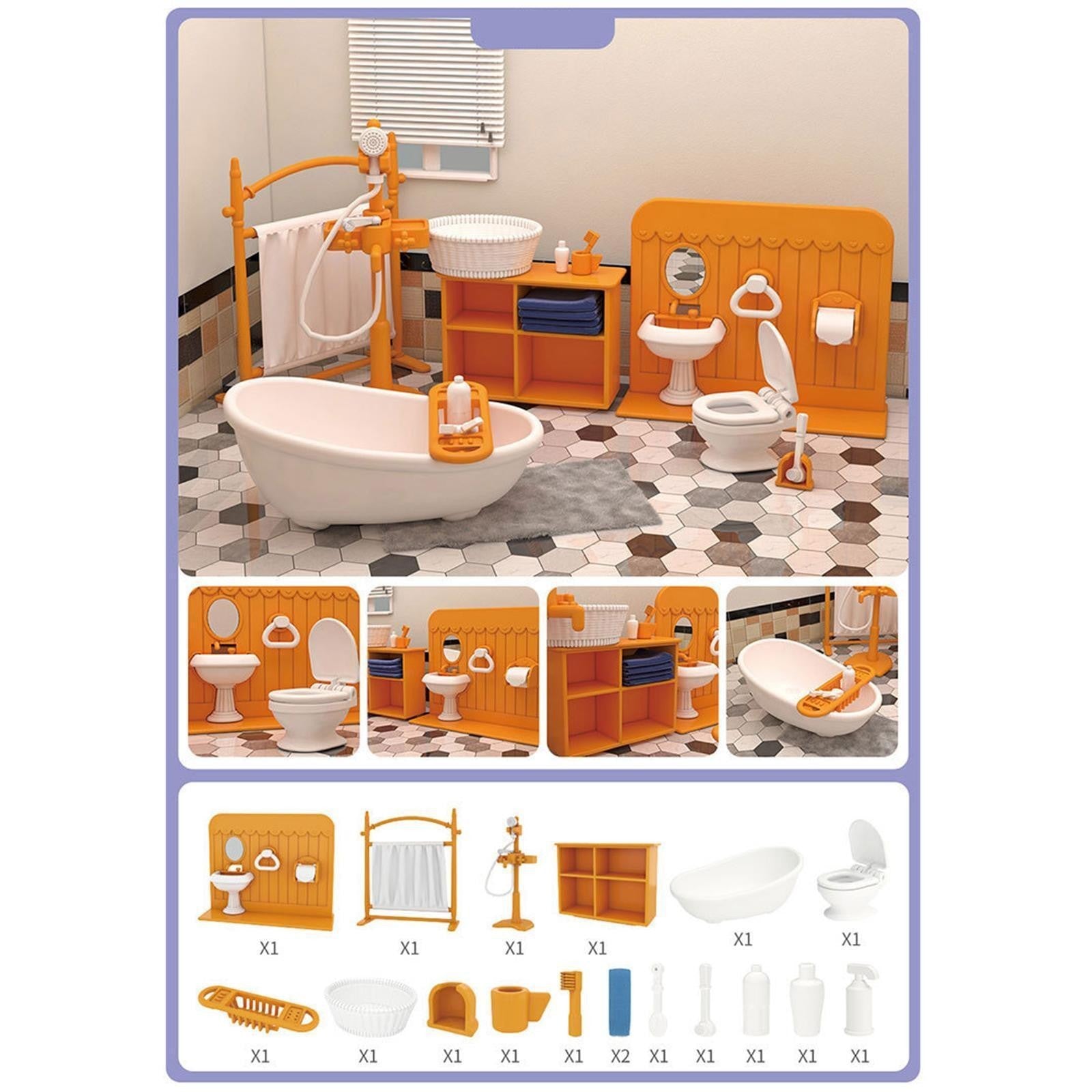 Dolls House Furniture Set Accessories 1:16 Multiple Themes for Children Bathroom