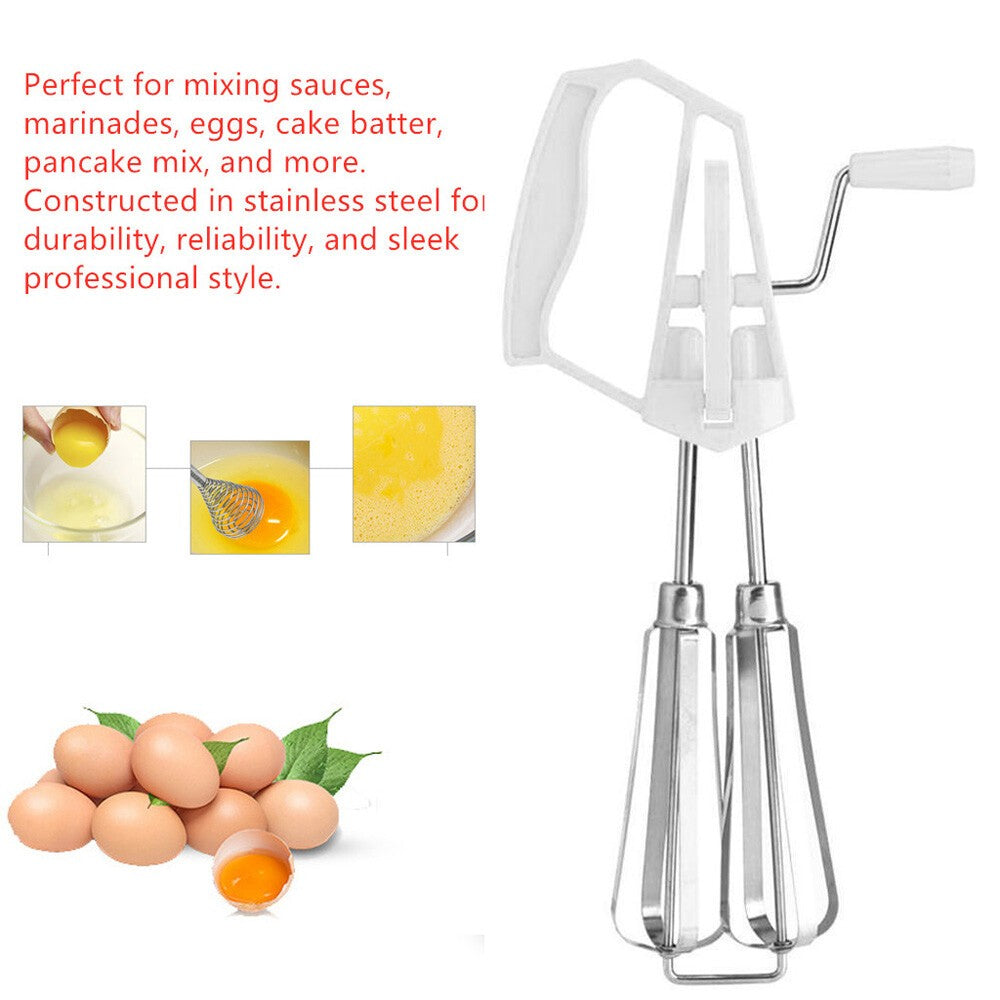 Rotary Manual Hand Whisk Egg Beater Stainless Steel Mixer Blender Kitchen Tool