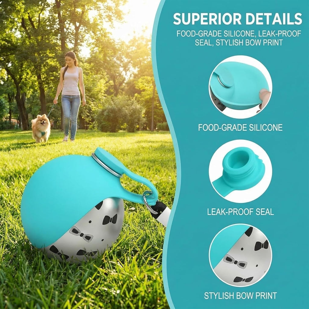 Foldable Pet Water Bottle for Travel, 2 in 1 Portable Dog Water Bottle with Bowl