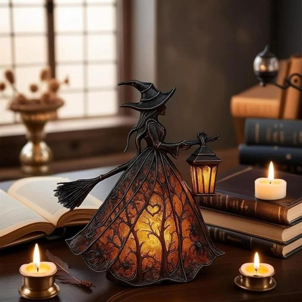 Halloween Witch Lamp, Gothic Spooky Witch Decor with Holding Lantern,Party Decor