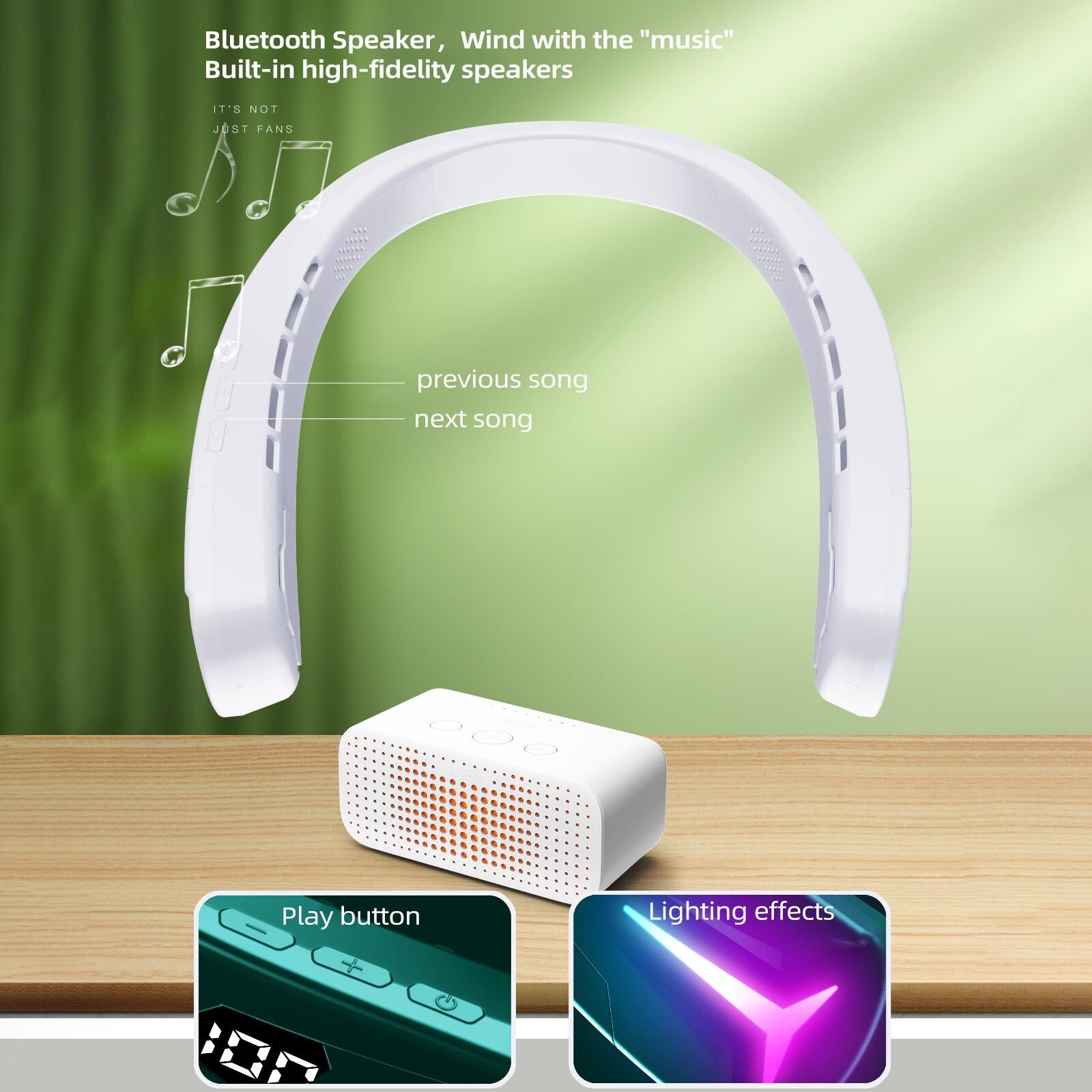 Sporty Bluetooth Neck Fan Cooler 4000mAh USB Rechargeable Portable 1pack