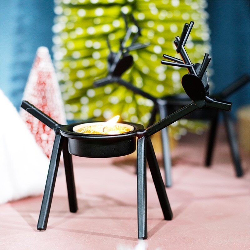 4 Metal Reindeer Tea Light Candle Holders Iron Decoration for Party Dining Table